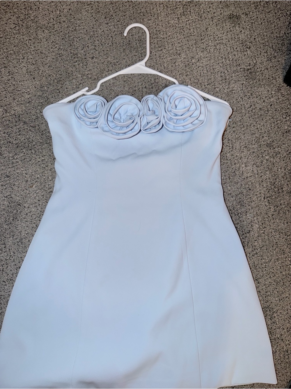 Peppermayo Blue Strapless Mini Dress with Rosette Trim